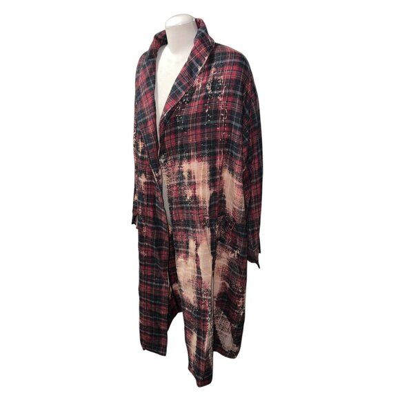 Vintage-Inspired Mens Plaid Duster Robe Bleached Effect One Size Fits Most Fruit - Picture 3 of 12